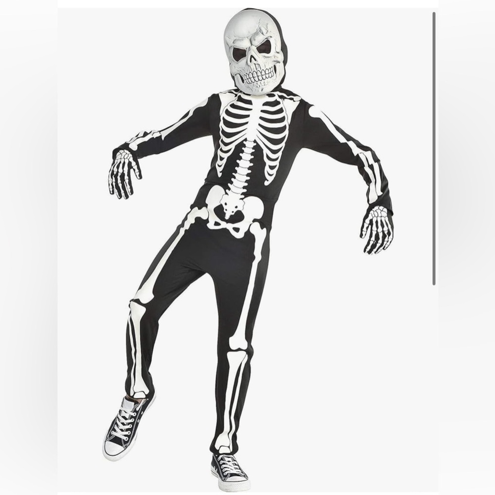 Kids Glow in the Dark Skeleton Costume - Size L Kid (12-14) - EUC